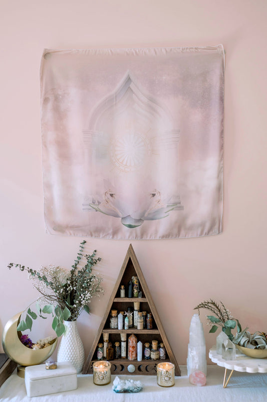Gateway to Abundance  This sacred altar cloth carries the power to open up a gateway to your next level of abundance. Use it to create a sacred space to connect with a new way of being around money and speed up the arrival of wealth into your life.