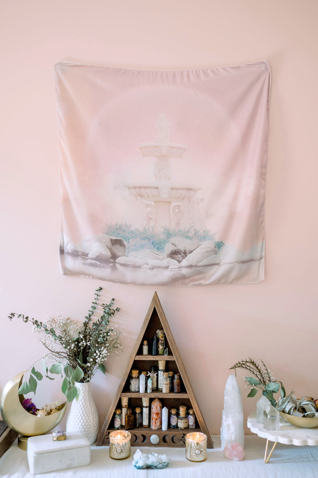 Fountain of Wealth  This sacred altar cloth carries the energy of endless abundance. Use it to create a sacred space to welcome a steady stream of prosperity and nourish a deep sense of wealth in your soul.